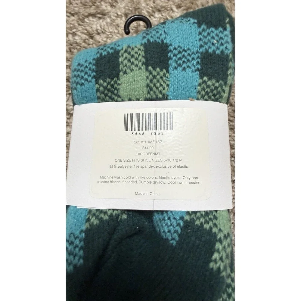 NEW J Jill Chenille Plaid Crew Socks Green And Blue Women One Size